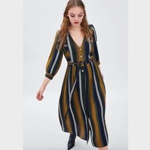 Zara | TRF Muted Striped MIDI Shirt Dress